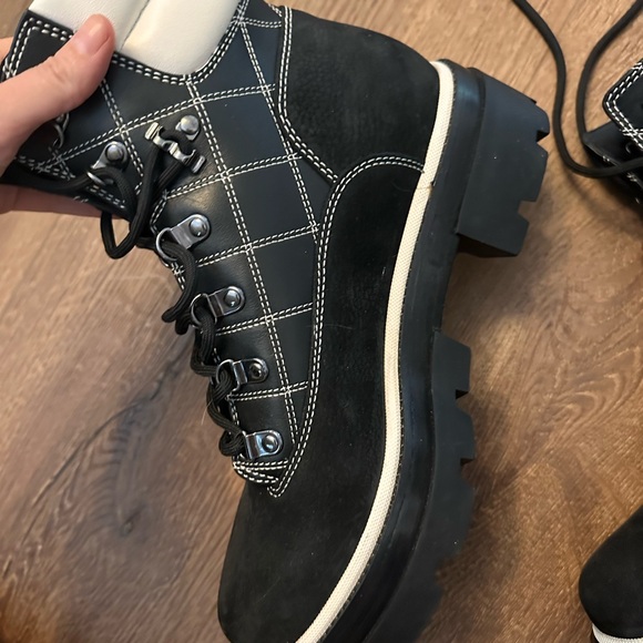 Tory Burch Miller Lug Hiking Boot with White Quilting - Picture 4 of 5